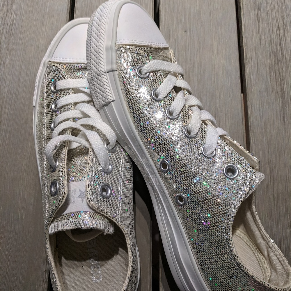 Converse silver glitter shoes -Size 8 womens